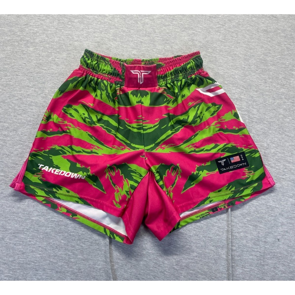 Takedown Shorts Womens XS Green Pink Patterned Athletic Fit Drawstring Waist